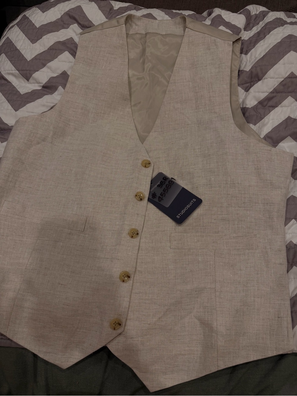 Studio Suits Men’s Beige Linen-Blend Waist Coat, Custom Made, 38R